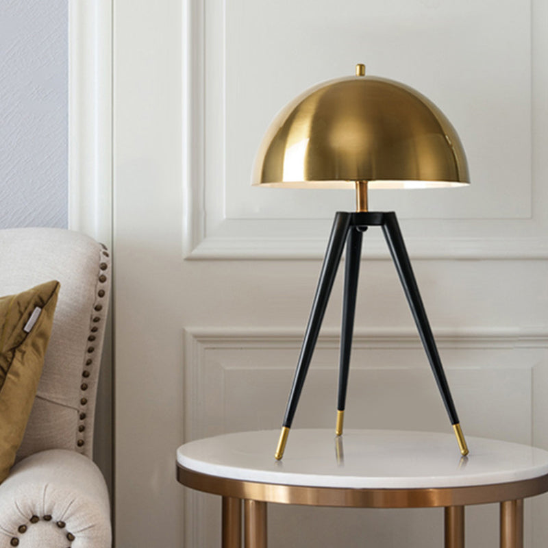 Gold Finish Dome Table Lamp Contemporary 1 Light Metallic Table Light with Tripod for Living Room Gold Clearhalo 'Lamps' 'Table Lamps' Lighting' 600159