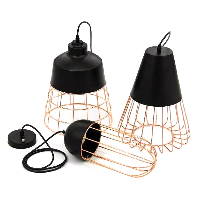 Retro Style Wire Cage Hanging Light with Cone/Oval/Barrel Shade 1 Light Metal Pendant Lamp in Black/White for Living Room Clearhalo 'Ceiling Lights' 'Modern Pendants' 'Modern' 'Pendant Lights' 'Pendants' Lighting' 60019