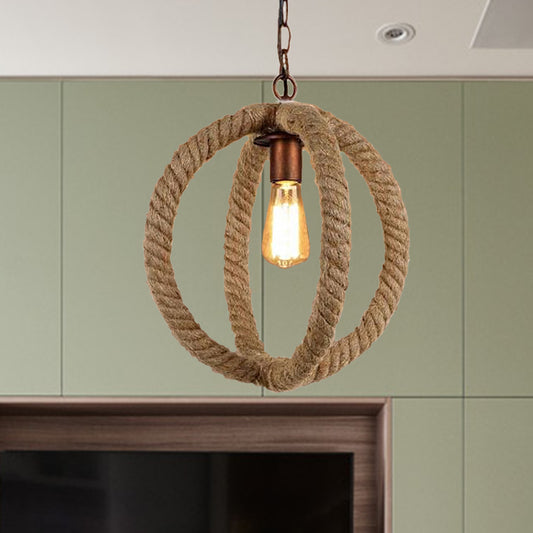 Hemp Rope Spherical Pendant Light Industrial Stylish 1 Bulb Kitchen Ceiling Fixture in Beige Beige Clearhalo 'Ceiling Lights' 'Industrial Pendants' 'Industrial' 'Middle Century Pendants' 'Pendant Lights' 'Pendants' 'Tiffany' Lighting' 600201