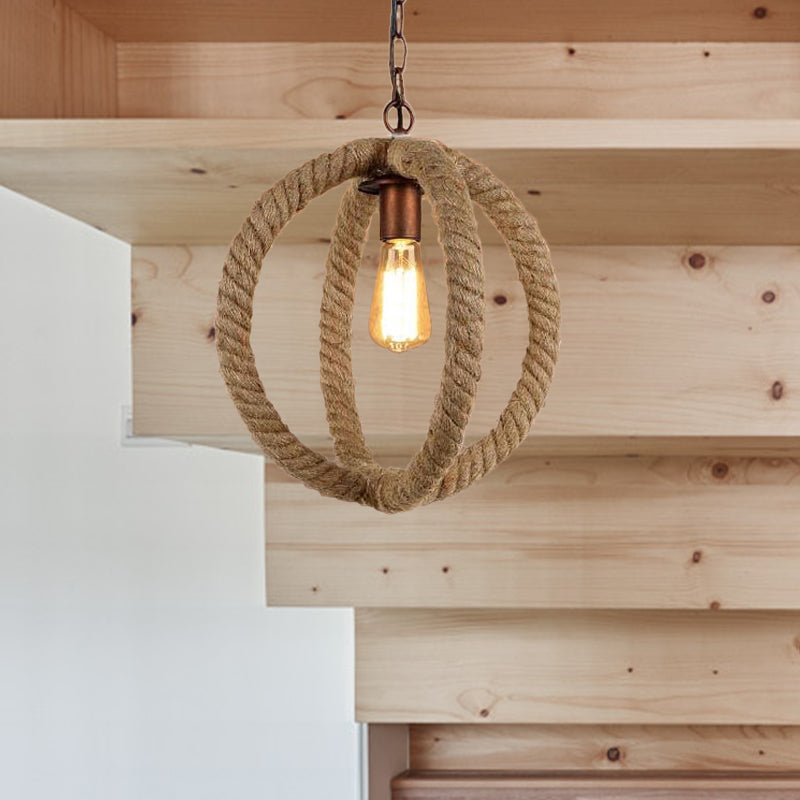 Hemp Rope Spherical Pendant Light Industrial Stylish 1 Bulb Kitchen Ceiling Fixture in Beige Clearhalo 'Ceiling Lights' 'Industrial Pendants' 'Industrial' 'Middle Century Pendants' 'Pendant Lights' 'Pendants' 'Tiffany' Lighting' 600202