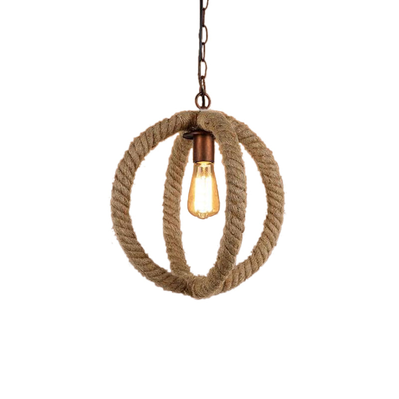 Hemp Rope Spherical Pendant Light Industrial Stylish 1 Bulb Kitchen Ceiling Fixture in Beige Clearhalo 'Ceiling Lights' 'Industrial Pendants' 'Industrial' 'Middle Century Pendants' 'Pendant Lights' 'Pendants' 'Tiffany' Lighting' 600203