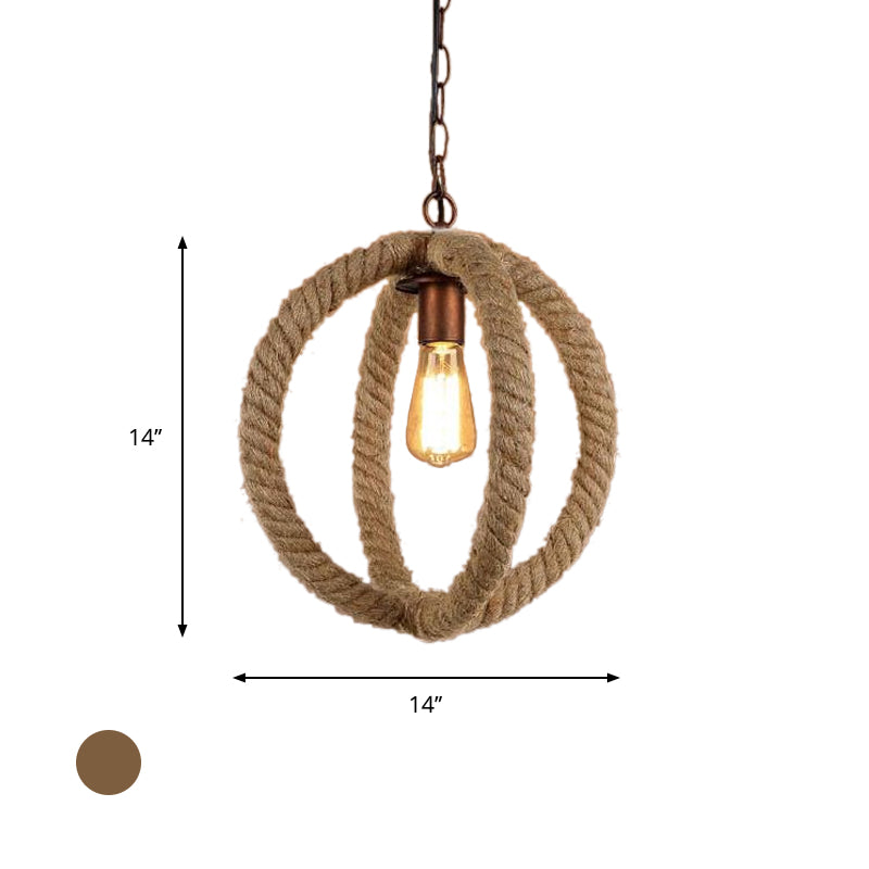 Hemp Rope Spherical Pendant Light Industrial Stylish 1 Bulb Kitchen Ceiling Fixture in Beige Clearhalo 'Ceiling Lights' 'Industrial Pendants' 'Industrial' 'Middle Century Pendants' 'Pendant Lights' 'Pendants' 'Tiffany' Lighting' 600205