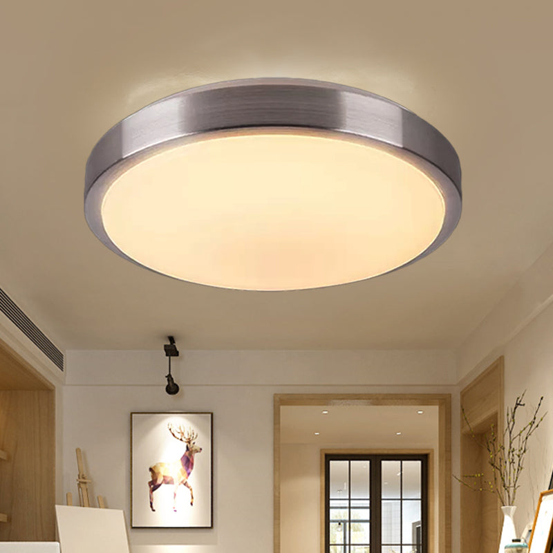 Aluminum Round Flush Light with Acrylic Diffuser Modern Warm/White Light LED Balcony Ceiling Mounted Light in Silver, 8"/11.5" Dia Silver Clearhalo 'Ceiling Lights' 'Close To Ceiling Lights' 'Close to ceiling' 'Flush mount' Lighting' 600206