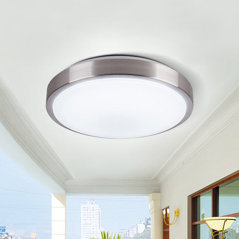 Aluminum Round Flush Light with Acrylic Diffuser Modern Warm/White Light LED Balcony Ceiling Mounted Light in Silver, 8"/11.5" Dia Clearhalo 'Ceiling Lights' 'Close To Ceiling Lights' 'Close to ceiling' 'Flush mount' Lighting' 600207