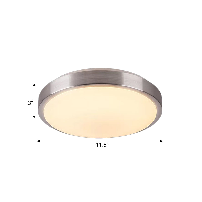 Aluminum Round Flush Light with Acrylic Diffuser Modern Warm/White Light LED Balcony Ceiling Mounted Light in Silver, 8"/11.5" Dia Clearhalo 'Ceiling Lights' 'Close To Ceiling Lights' 'Close to ceiling' 'Flush mount' Lighting' 600211