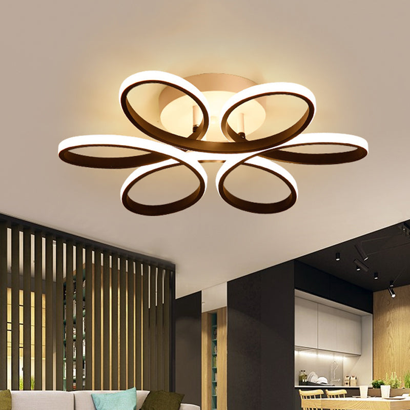 23"/29.5"/36" Wide Floral Semi Mount Lighting Modern Acrylic LED Black Ceiling Flush Mount Light Clearhalo 'Ceiling Lights' 'Close To Ceiling Lights' 'Close to ceiling' 'Semi-flushmount' Lighting' 600238