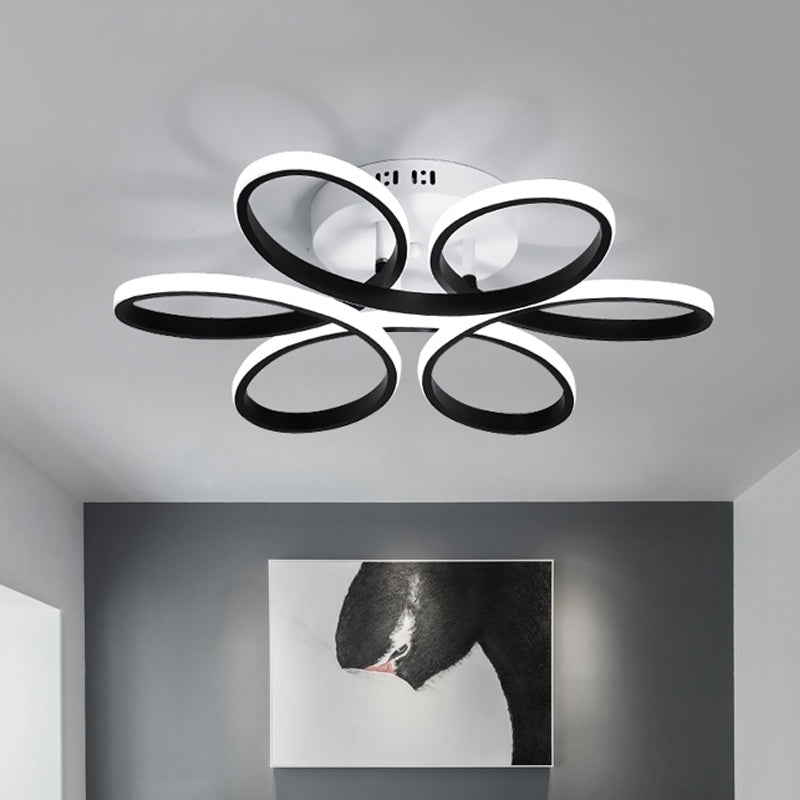 23"/29.5"/36" Wide Floral Semi Mount Lighting Modern Acrylic LED Black Ceiling Flush Mount Light Clearhalo 'Ceiling Lights' 'Close To Ceiling Lights' 'Close to ceiling' 'Semi-flushmount' Lighting' 600239