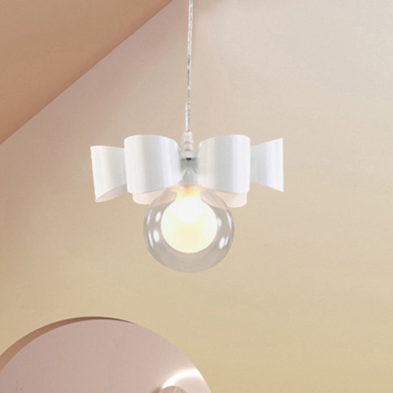 White Sphere Pendant Lighting with Bow Design Contemporary 1/3 Lights Clear Glass Hanging Lamp Clearhalo 'Ceiling Lights' 'Glass shade' 'Glass' 'Modern Pendants' 'Modern' 'Pendant Lights' 'Pendants' Lighting' 600259