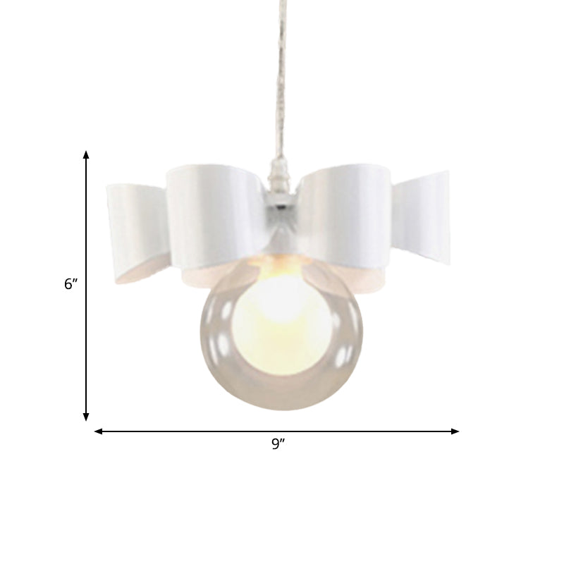 White Sphere Pendant Lighting with Bow Design Contemporary 1/3 Lights Clear Glass Hanging Lamp Clearhalo 'Ceiling Lights' 'Glass shade' 'Glass' 'Modern Pendants' 'Modern' 'Pendant Lights' 'Pendants' Lighting' 600262