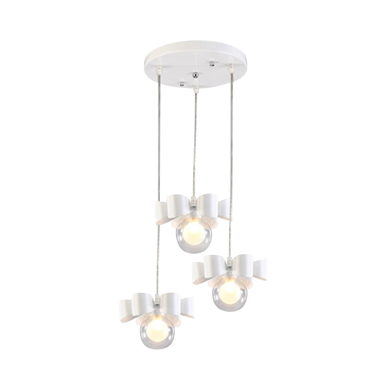 White Sphere Pendant Lighting with Bow Design Contemporary 1/3 Lights Clear Glass Hanging Lamp Clearhalo 'Ceiling Lights' 'Glass shade' 'Glass' 'Modern Pendants' 'Modern' 'Pendant Lights' 'Pendants' Lighting' 600266