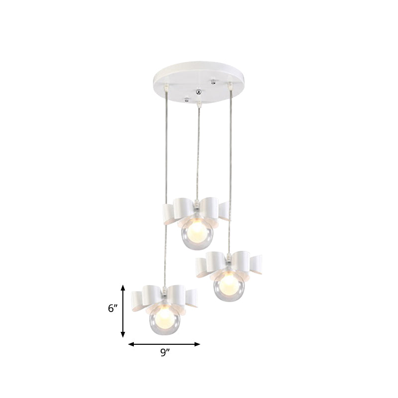 White Sphere Pendant Lighting with Bow Design Contemporary 1/3 Lights Clear Glass Hanging Lamp Clearhalo 'Ceiling Lights' 'Glass shade' 'Glass' 'Modern Pendants' 'Modern' 'Pendant Lights' 'Pendants' Lighting' 600267