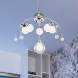 Chrome Bubble Chandelier Lighting Modernist 6/9 Lights White Glass Led Ceiling Fixture with Curved Arm Clearhalo 'Ceiling Lights' 'Chandeliers' 'Glass shade' 'Glass' 'Modern Chandeliers' 'Modern' Lighting' 600279