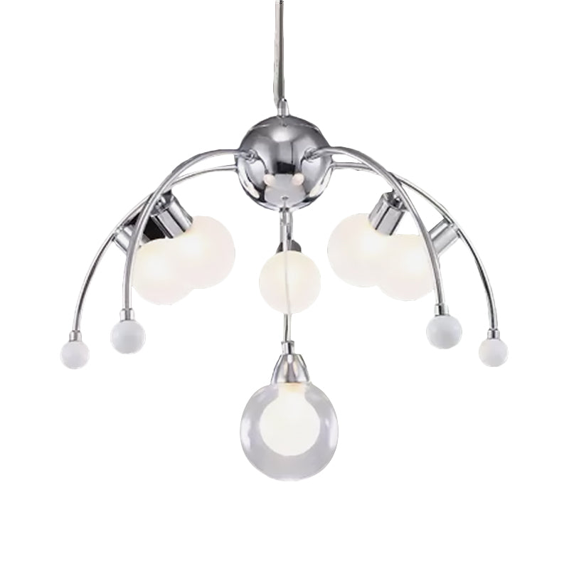 Chrome Bubble Chandelier Lighting Modernist 6/9 Lights White Glass Led Ceiling Fixture with Curved Arm Clearhalo 'Ceiling Lights' 'Chandeliers' 'Glass shade' 'Glass' 'Modern Chandeliers' 'Modern' Lighting' 600281