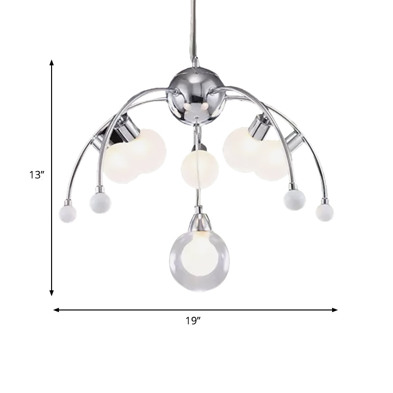 Chrome Bubble Chandelier Lighting Modernist 6/9 Lights White Glass Led Ceiling Fixture with Curved Arm Clearhalo 'Ceiling Lights' 'Chandeliers' 'Glass shade' 'Glass' 'Modern Chandeliers' 'Modern' Lighting' 600282