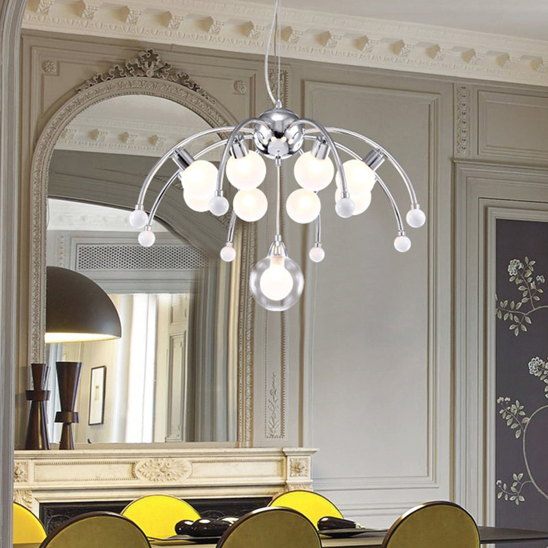 Chrome Bubble Chandelier Lighting Modernist 6/9 Lights White Glass Led Ceiling Fixture with Curved Arm Clearhalo 'Ceiling Lights' 'Chandeliers' 'Glass shade' 'Glass' 'Modern Chandeliers' 'Modern' Lighting' 600284