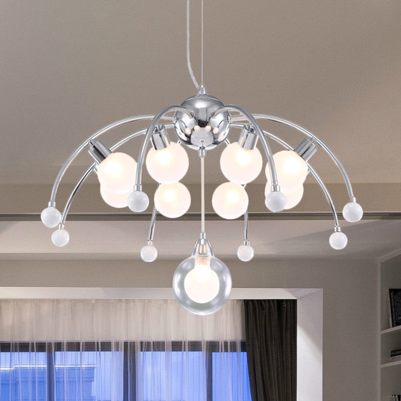 Chrome Bubble Chandelier Lighting Modernist 6/9 Lights White Glass Led Ceiling Fixture with Curved Arm Clearhalo 'Ceiling Lights' 'Chandeliers' 'Glass shade' 'Glass' 'Modern Chandeliers' 'Modern' Lighting' 600285