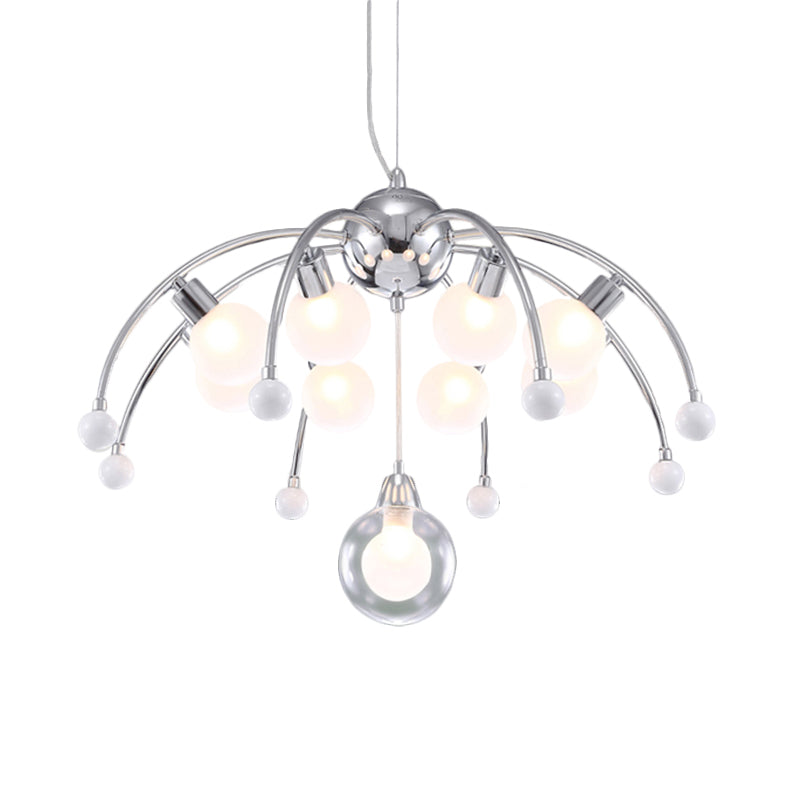 Chrome Bubble Chandelier Lighting Modernist 6/9 Lights White Glass Led Ceiling Fixture with Curved Arm Clearhalo 'Ceiling Lights' 'Chandeliers' 'Glass shade' 'Glass' 'Modern Chandeliers' 'Modern' Lighting' 600286