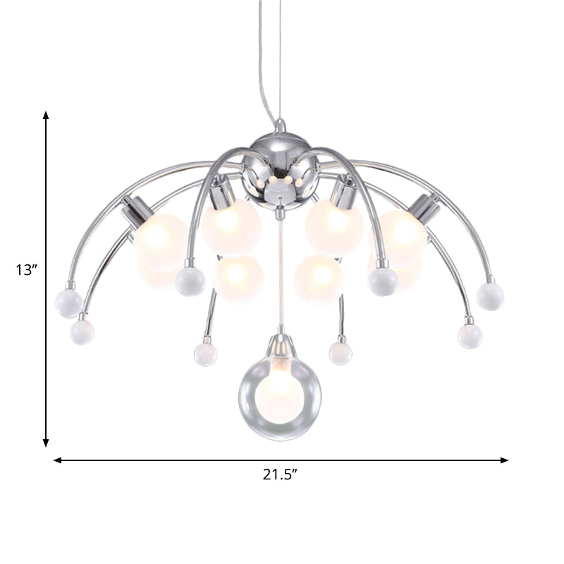 Chrome Bubble Chandelier Lighting Modernist 6/9 Lights White Glass Led Ceiling Fixture with Curved Arm Clearhalo 'Ceiling Lights' 'Chandeliers' 'Glass shade' 'Glass' 'Modern Chandeliers' 'Modern' Lighting' 600287