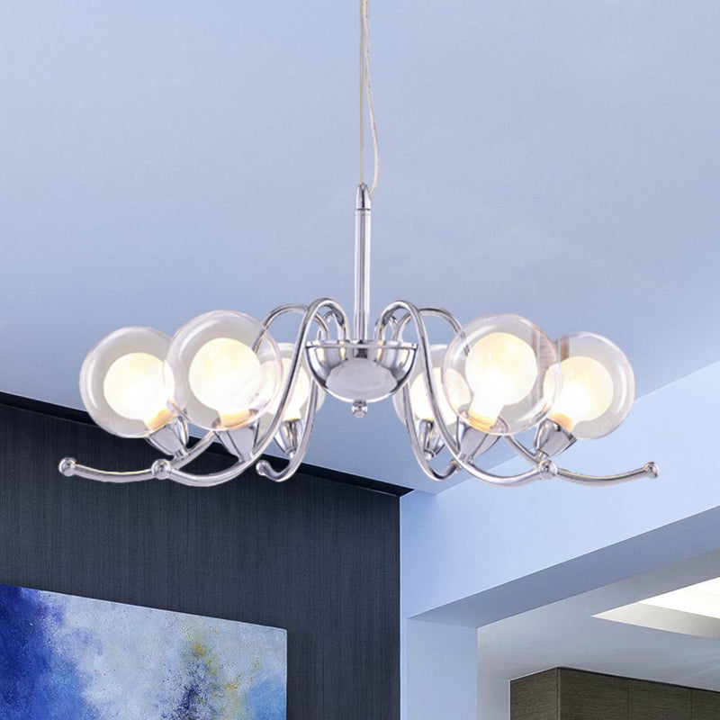 Orb Clear Glass Chandelier Lamp Contemporary Multi Lights Chrome Led Hanging Pendant Light with Sputnik Design Clearhalo 'Ceiling Lights' 'Chandeliers' 'Close To Ceiling Lights' 'Glass shade' 'Glass' 'Modern Chandeliers' 'Modern' Lighting' 600290