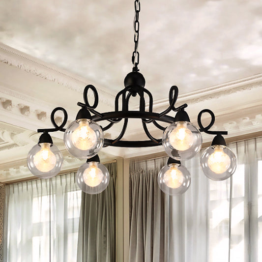 Ball Clear Glass Chandelier Lamp with Circular Design Industrial Multi Lights Black Led Hanging Ceiling Light Black Clearhalo 'Ceiling Lights' 'Chandeliers' 'Glass shade' 'Glass' 'Modern Chandeliers' 'Modern' Lighting' 600314