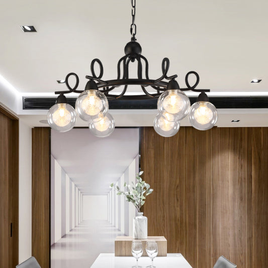 Ball Clear Glass Chandelier Lamp with Circular Design Industrial Multi Lights Black Led Hanging Ceiling Light Clearhalo 'Ceiling Lights' 'Chandeliers' 'Glass shade' 'Glass' 'Modern Chandeliers' 'Modern' Lighting' 600315