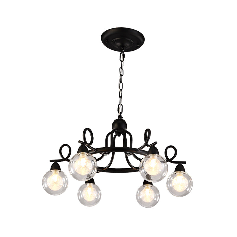 Ball Clear Glass Chandelier Lamp with Circular Design Industrial Multi Lights Black Led Hanging Ceiling Light Clearhalo 'Ceiling Lights' 'Chandeliers' 'Glass shade' 'Glass' 'Modern Chandeliers' 'Modern' Lighting' 600317