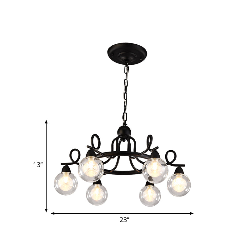 Ball Clear Glass Chandelier Lamp with Circular Design Industrial Multi Lights Black Led Hanging Ceiling Light Clearhalo 'Ceiling Lights' 'Chandeliers' 'Glass shade' 'Glass' 'Modern Chandeliers' 'Modern' Lighting' 600318