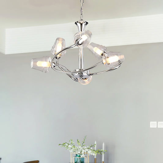 Cone Chandelier Lighting Modernist Clear Glass Multi Lights Led Chrome Ceiling Pendant Lamp with Curved Arm and Chain Clearhalo 'Ceiling Lights' 'Chandeliers' 'Modern Chandeliers' 'Modern' Lighting' 600320