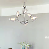 Cone Chandelier Lighting Modernist Clear Glass Multi Lights Led Chrome Ceiling Pendant Lamp with Curved Arm and Chain Clearhalo 'Ceiling Lights' 'Chandeliers' 'Modern Chandeliers' 'Modern' Lighting' 600320