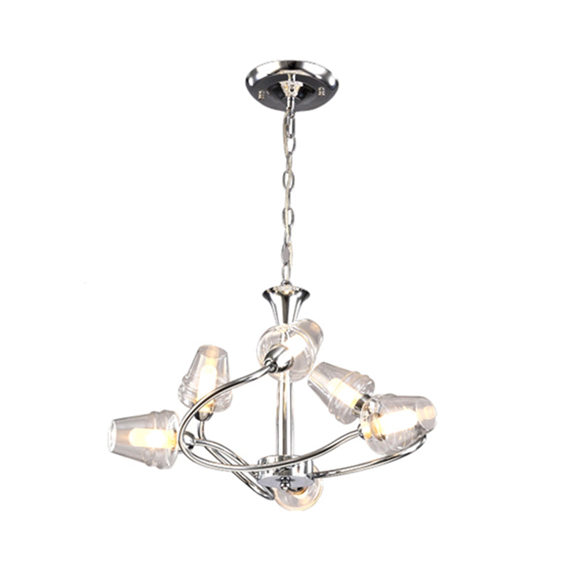 Cone Chandelier Lighting Modernist Clear Glass Multi Lights Led Chrome Ceiling Pendant Lamp with Curved Arm and Chain Clearhalo 'Ceiling Lights' 'Chandeliers' 'Modern Chandeliers' 'Modern' Lighting' 600322