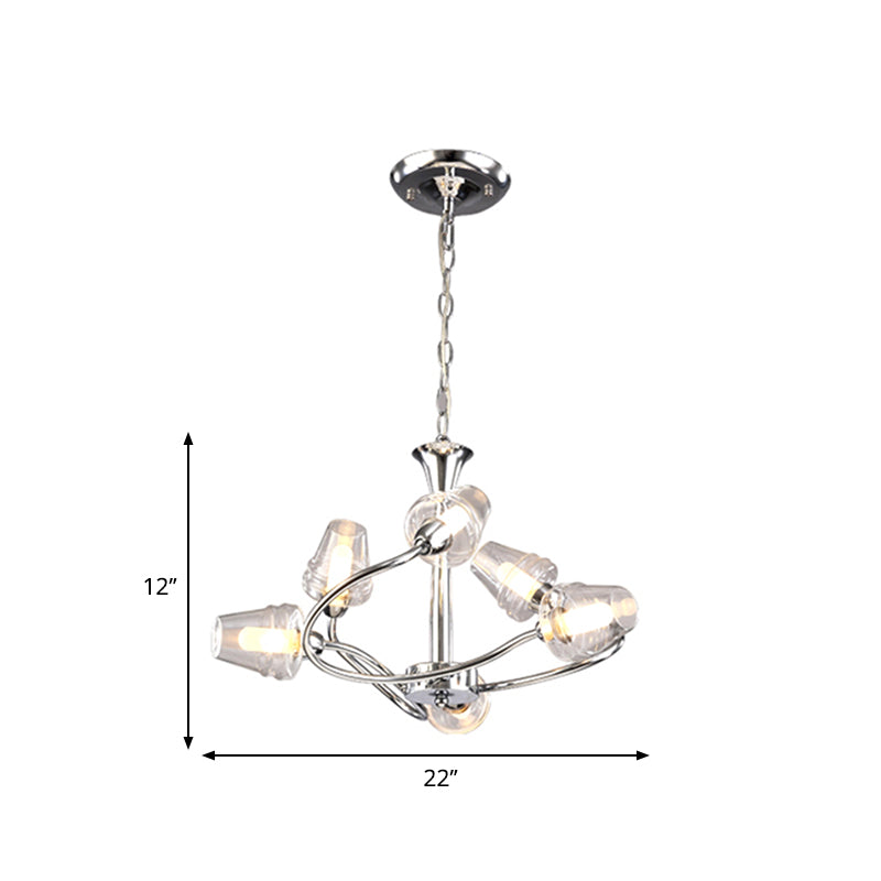 Cone Chandelier Lighting Modernist Clear Glass Multi Lights Led Chrome Ceiling Pendant Lamp with Curved Arm and Chain Clearhalo 'Ceiling Lights' 'Chandeliers' 'Modern Chandeliers' 'Modern' Lighting' 600323