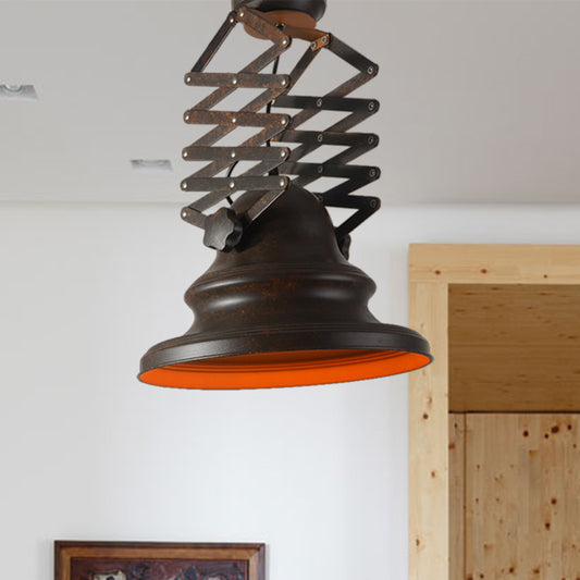 Rust Finish Bell Pendant Light Farmhouse Style Wrought Iron 1 Head Indoor Extendable Ceiling Fixture Bronze Clearhalo 'Art Deco Pendants' 'Cast Iron' 'Ceiling Lights' 'Ceramic' 'Crystal' 'Industrial Pendants' 'Industrial' 'Metal' 'Middle Century Pendants' 'Pendant Lights' 'Pendants' 'Tiffany' Lighting' 600333