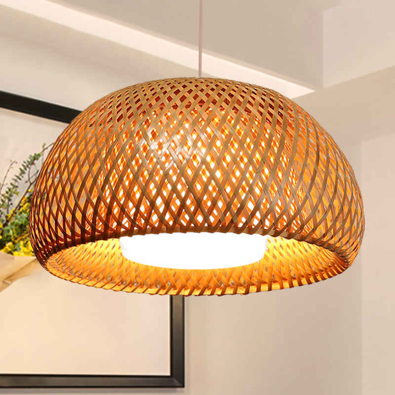 Bamboo Double-Decker Domed Hanging Lamp Rustic 1 Light Suspended Light for Restaurant Dining Room Beige Clearhalo 'Ceiling Lights' 'Pendant Lights' 'Pendants' Lighting' 600375_441a3df2-9405-414f-8ee8-03d3d9e36e5a