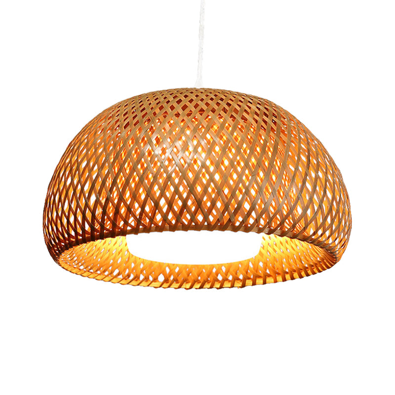 Bamboo Double-Decker Domed Hanging Lamp Rustic 1 Light Suspended Light for Restaurant Dining Room Clearhalo 'Ceiling Lights' 'Pendant Lights' 'Pendants' Lighting' 600378