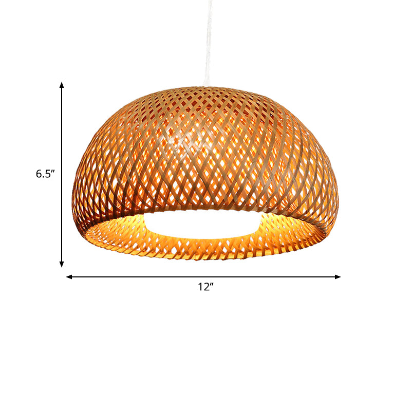 Bamboo Double-Decker Domed Hanging Lamp Rustic 1 Light Suspended Light for Restaurant Dining Room Clearhalo 'Ceiling Lights' 'Pendant Lights' 'Pendants' Lighting' 600379