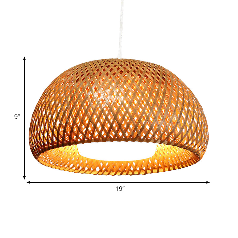 Bamboo Double-Decker Domed Hanging Lamp Rustic 1 Light Suspended Light for Restaurant Dining Room Clearhalo 'Ceiling Lights' 'Pendant Lights' 'Pendants' Lighting' 600381