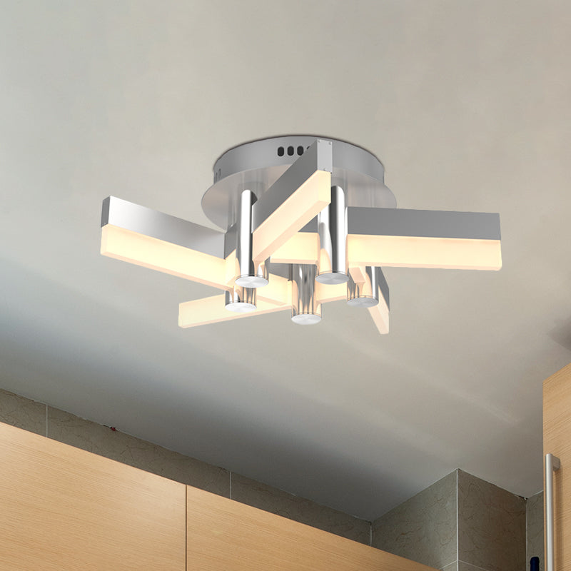 5/6 Lights Indoor Semi Mount Lighting with Sputnik Acrylic Shade Modern Silver Finish Ceiling Light Fixture Clearhalo 'Ceiling Lights' 'Close To Ceiling Lights' 'Close to ceiling' 'Semi-flushmount' Lighting' 600383