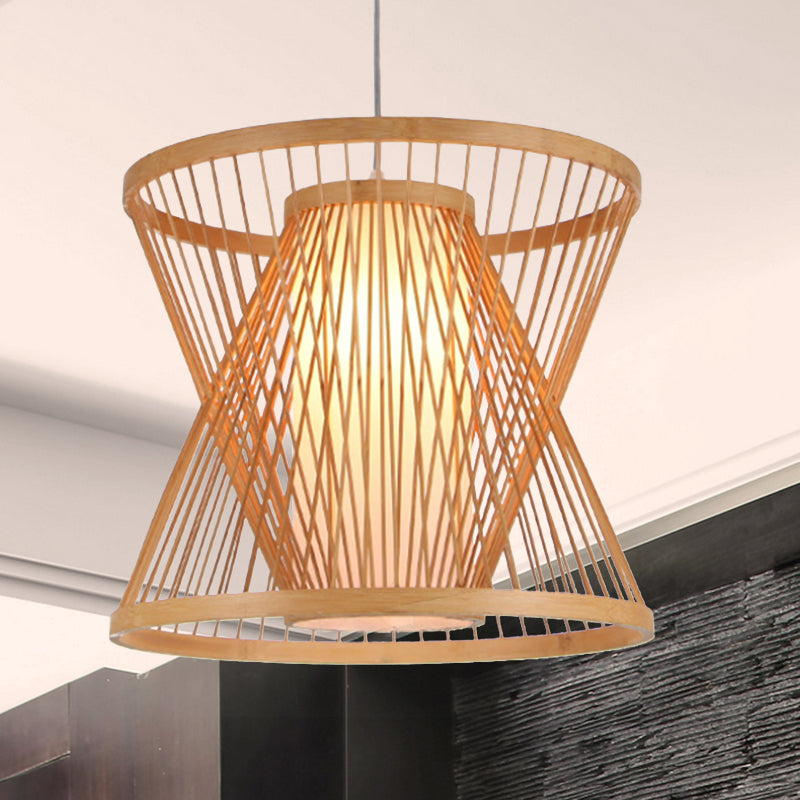 Bamboo Lantern Restaurant Hanging Lamp Asian Single Pendant Light with Paper Shade Inside Clearhalo 'Ceiling Lights' 'Pendant Lights' 'Pendants' Lighting' 600422