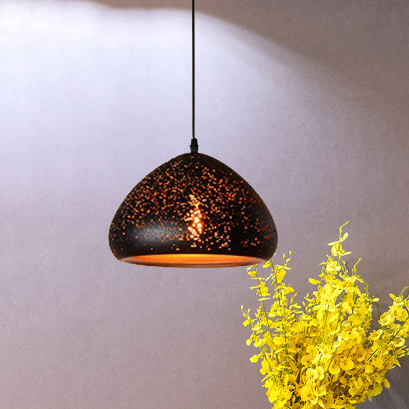 Black Cone/Bowl Pendant Light Antique Style Metal 1 Light Indoor Hanging Lamp with Pierced Design Black Cone Clearhalo 'Ceiling Lights' 'Modern Pendants' 'Modern' 'Pendant Lights' 'Pendants' Lighting' 600443