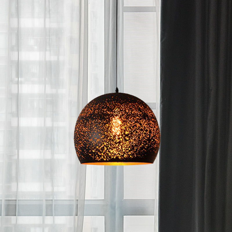 Black Cone/Bowl Pendant Light Antique Style Metal 1 Light Indoor Hanging Lamp with Pierced Design Black Globe Clearhalo 'Ceiling Lights' 'Modern Pendants' 'Modern' 'Pendant Lights' 'Pendants' Lighting' 600447