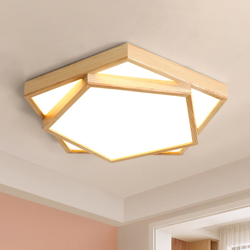 14"/18"/21.5" Wide Modern Pentagon Wooden Flush Mount Ceiling Lamp 1-Light LED Pendant Light Fixture in Warm/White Light Wood Clearhalo 'Ceiling Lights' 'Close To Ceiling Lights' 'Close to ceiling' 'Flush mount' Lighting' 600458