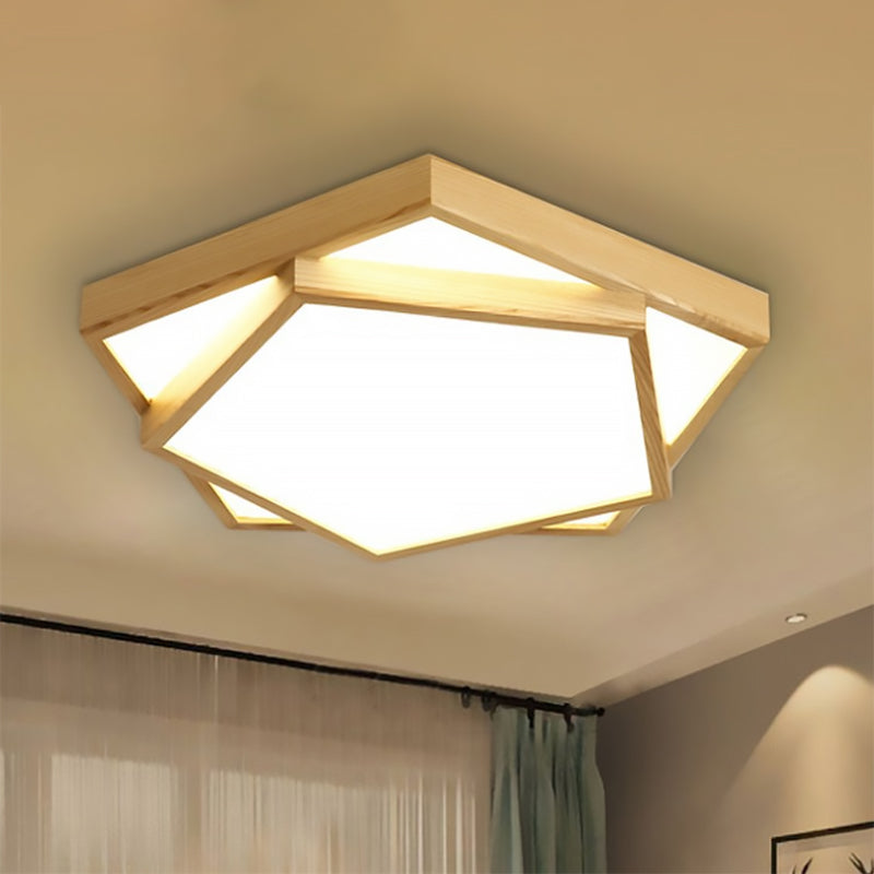 14"/18"/21.5" Wide Modern Pentagon Wooden Flush Mount Ceiling Lamp 1-Light LED Pendant Light Fixture in Warm/White Light Clearhalo 'Ceiling Lights' 'Close To Ceiling Lights' 'Close to ceiling' 'Flush mount' Lighting' 600460