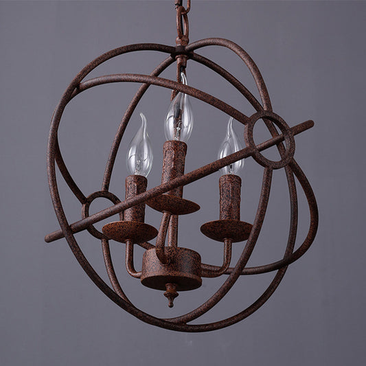 Spherical Wrought Iron Hanging Light with Wire Frame Antique Style 3/6/7 Lights Indoor Chandelier Lamp in Black/Rust Clearhalo 'Cast Iron' 'Ceiling Lights' 'Chandeliers' 'Industrial Chandeliers' 'Industrial' 'Metal' 'Middle Century Chandeliers' 'Rustic Chandeliers' 'Tiffany' Lighting' 600506