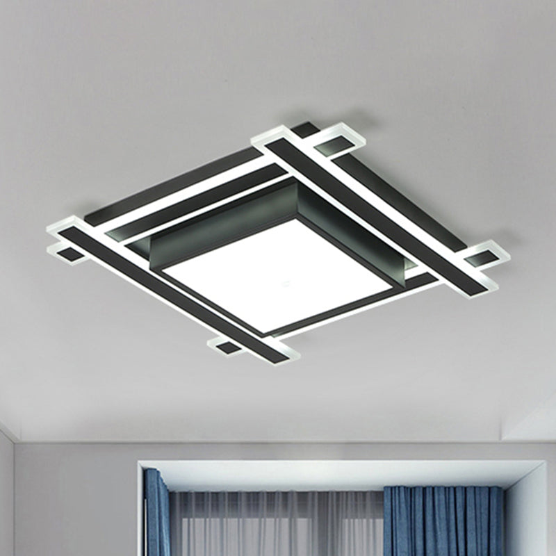 Minimalism Squared Flush Pendant Light 18"/23.5" Width LED Acrylic Ceiling Light Fixture in Black/White, Warm/White Light Black Clearhalo 'Ceiling Lights' 'Close To Ceiling Lights' 'Close to ceiling' 'Flush mount' Lighting' 600583