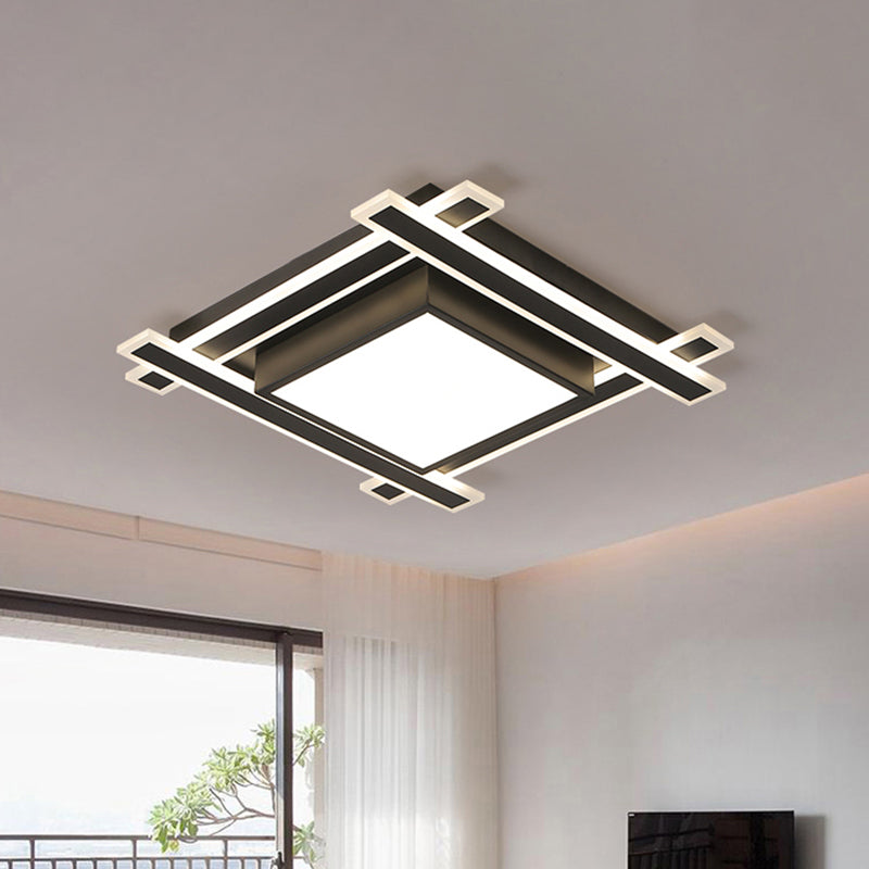 Minimalism Squared Flush Pendant Light 18"/23.5" Width LED Acrylic Ceiling Light Fixture in Black/White, Warm/White Light Clearhalo 'Ceiling Lights' 'Close To Ceiling Lights' 'Close to ceiling' 'Flush mount' Lighting' 600584