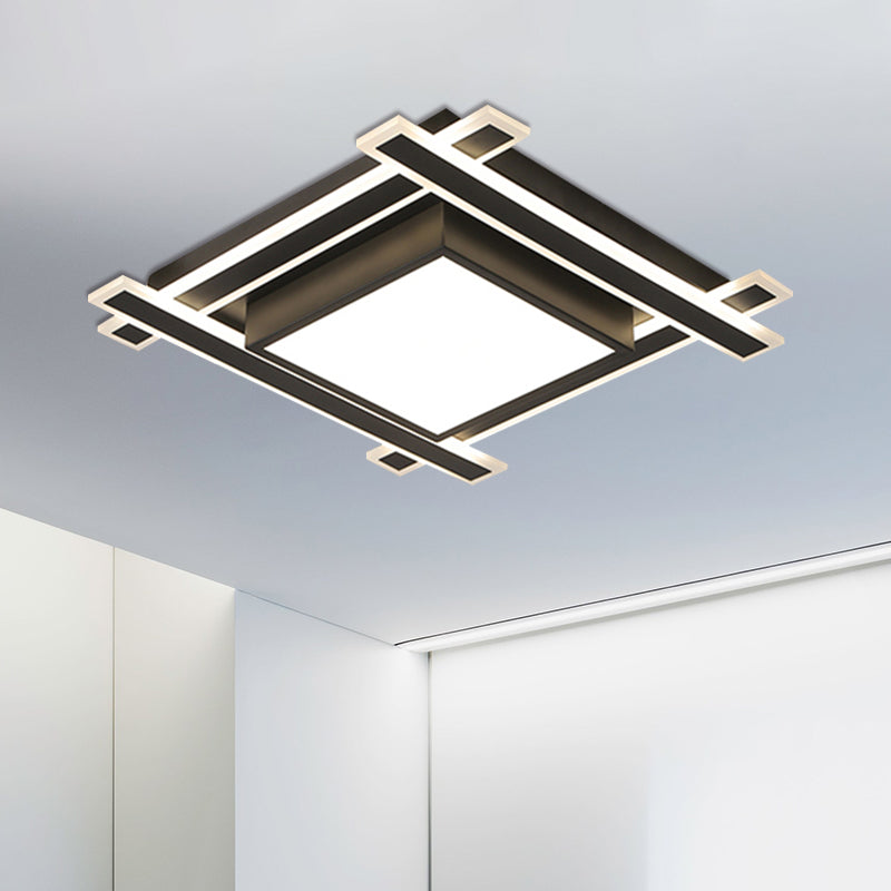 Minimalism Squared Flush Pendant Light 18"/23.5" Width LED Acrylic Ceiling Light Fixture in Black/White, Warm/White Light Clearhalo 'Ceiling Lights' 'Close To Ceiling Lights' 'Close to ceiling' 'Flush mount' Lighting' 600585