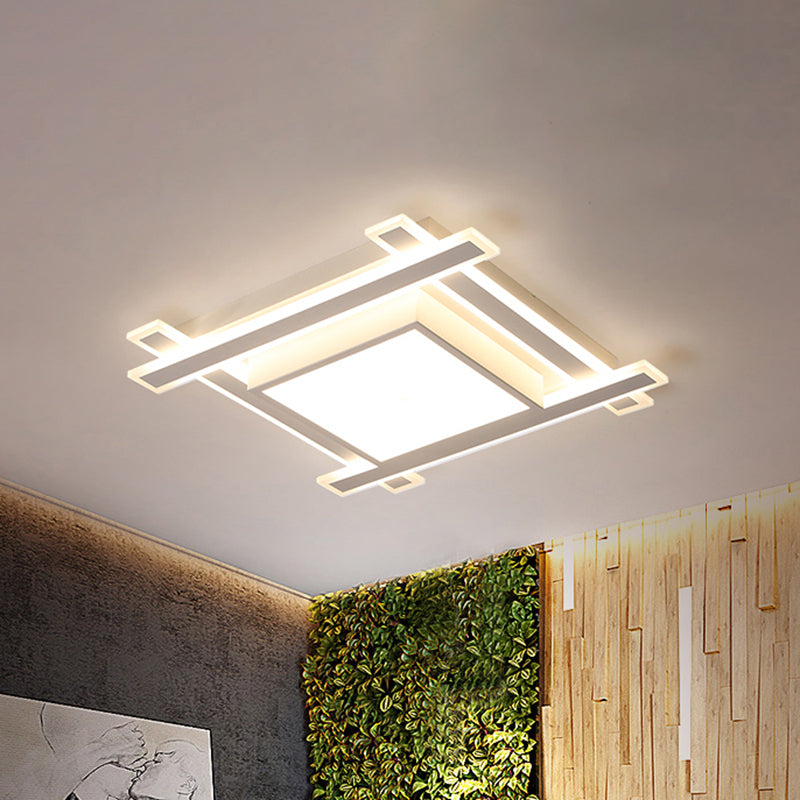 Minimalism Squared Flush Pendant Light 18"/23.5" Width LED Acrylic Ceiling Light Fixture in Black/White, Warm/White Light Clearhalo 'Ceiling Lights' 'Close To Ceiling Lights' 'Close to ceiling' 'Flush mount' Lighting' 600590