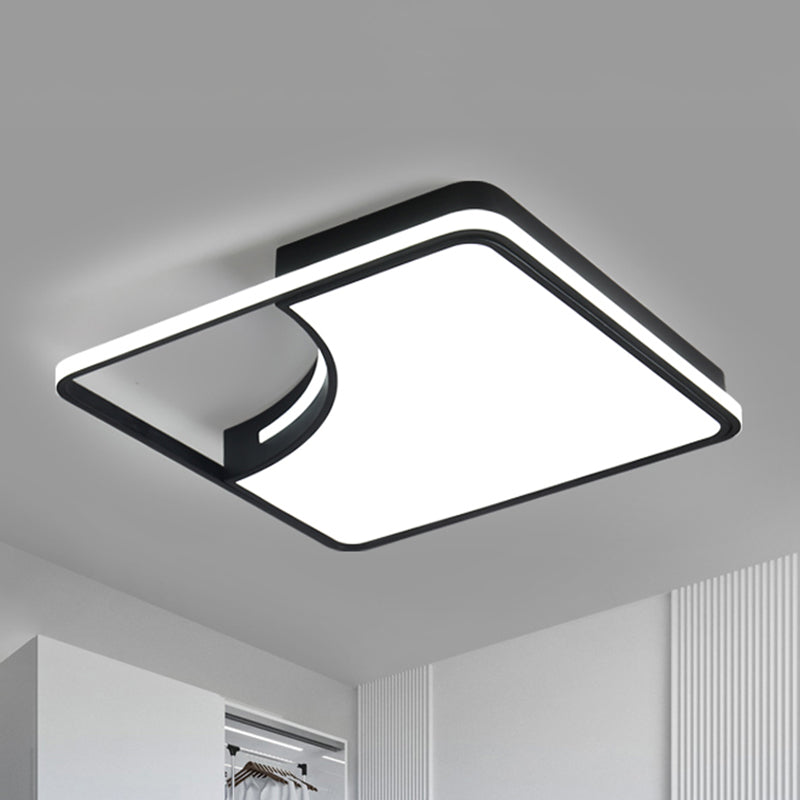 Black Square Flush Mount Lighting Simplistic Acrylic LED Bedroom Ceiling Lighting in White/Warm Light Black Clearhalo 'Ceiling Lights' 'Close To Ceiling Lights' 'Close to ceiling' 'Flush mount' Lighting' 600593