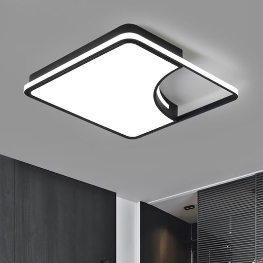 Black Square Flush Mount Lighting Simplistic Acrylic LED Bedroom Ceiling Lighting in White/Warm Light Clearhalo 'Ceiling Lights' 'Close To Ceiling Lights' 'Close to ceiling' 'Flush mount' Lighting' 600594