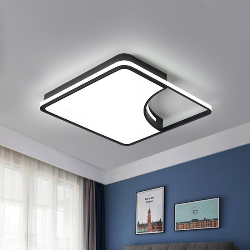 Black Square Flush Mount Lighting Simplistic Acrylic LED Bedroom Ceiling Lighting in White/Warm Light Clearhalo 'Ceiling Lights' 'Close To Ceiling Lights' 'Close to ceiling' 'Flush mount' Lighting' 600595